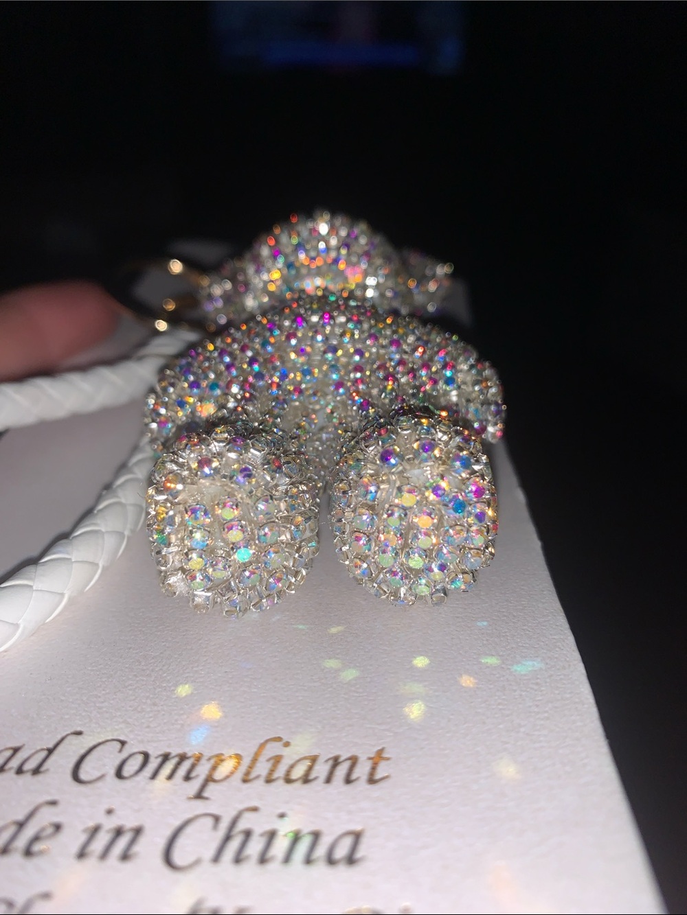 Natasha Couture Iridescent Crystal Bear Purse Charm with White Strap - Picture 6 of 10